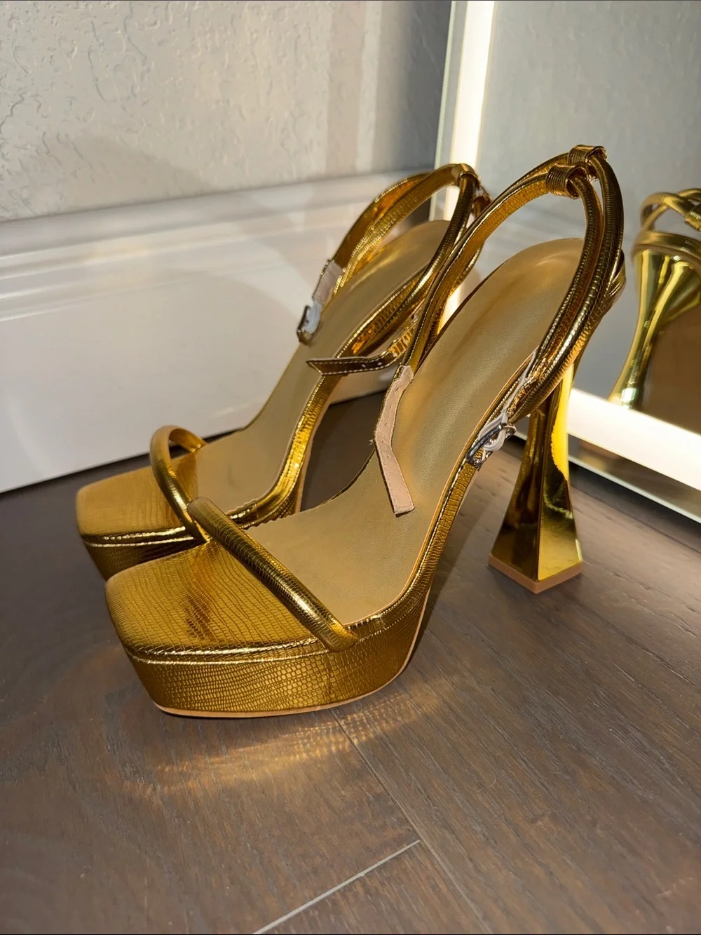 Gold Platform Slingback Heels - Women